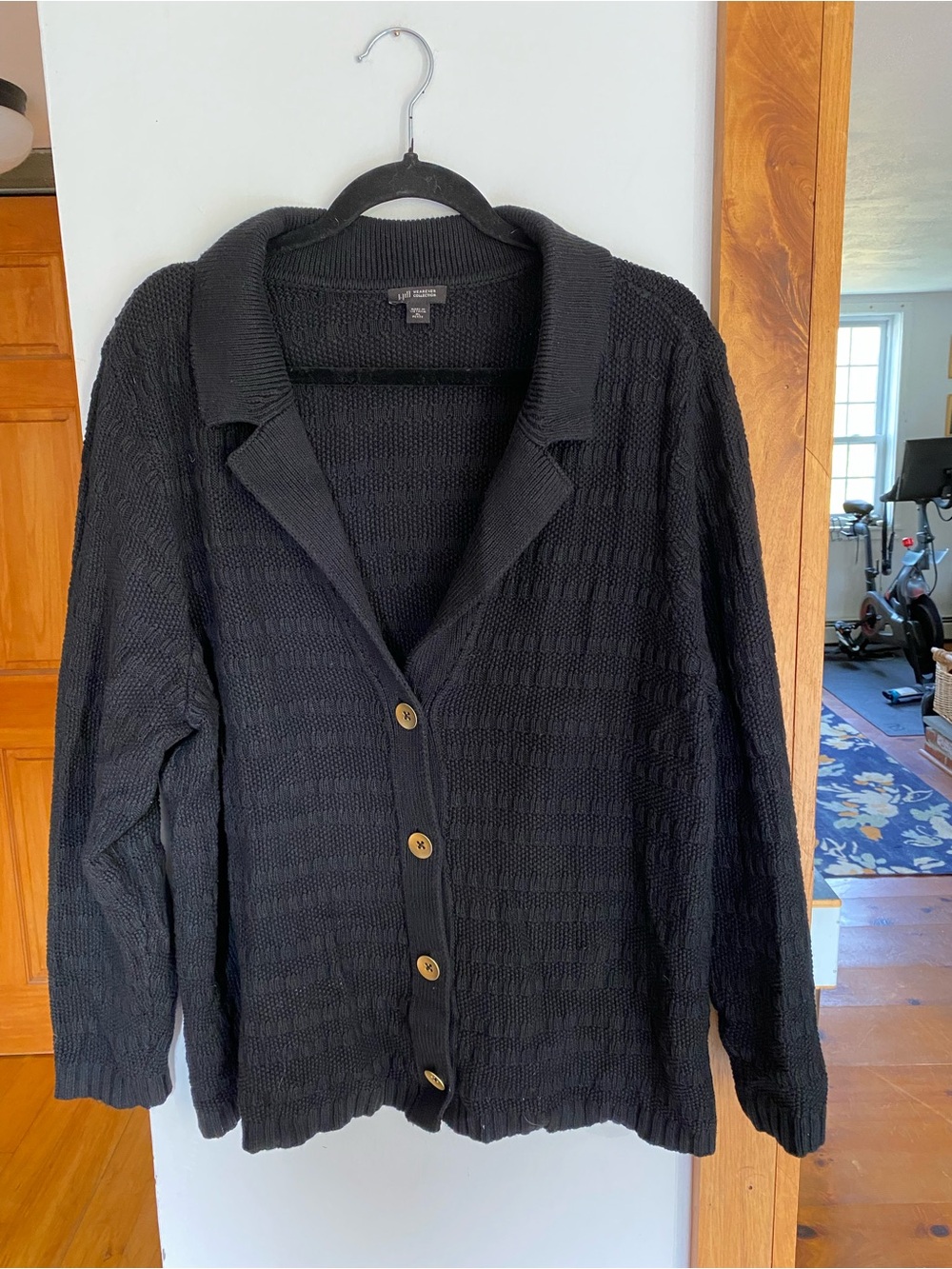 J. Jill Black Button-Front Collared Knit Cardigan